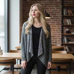 Belle By Belldini  Gray Marled Knit Open Front Cardigan